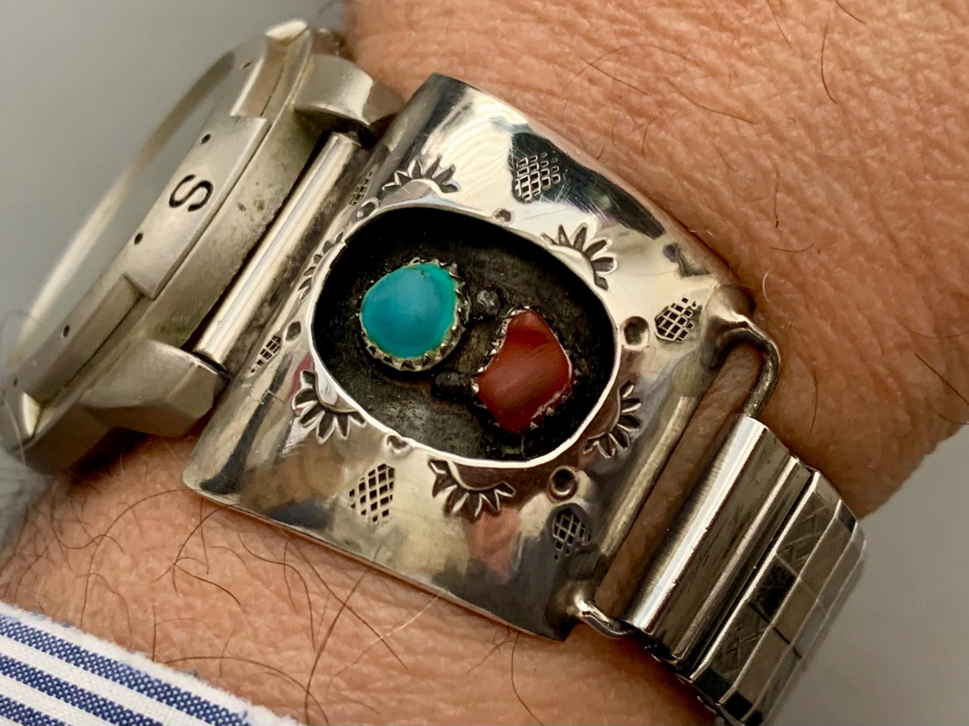 Important Vintage Navajo Elvis Nelson Turquoise Coral Native American Jewelry Silver Bracelet Old Pawn Important Vintage Navajo Elvis Nelson Turquoise Coral Native American Jewelry Silver Bracelet Old Pawn