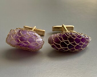 Amethyst cufflinks, men’s cufflinks, vintage cufflinks, men’s jewelry, vintage jewelry, natural amethyst, and gold chain