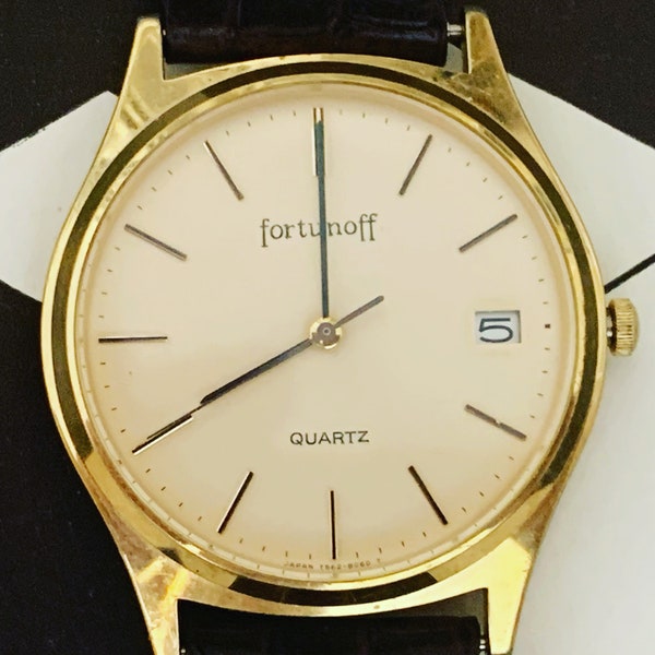 FORTUNOFF MENS Date Window Round Watch Sweep Second Hand Gold Plate Bezel V See Below "Item Details" & "Learn More About This Item"