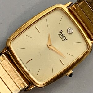 Pure Perfection PULSAR Mens Vintage Gold Plated Rectangular Watch, Quartz Ultra Slim Watch, Golden Dial, See Item Details image 3