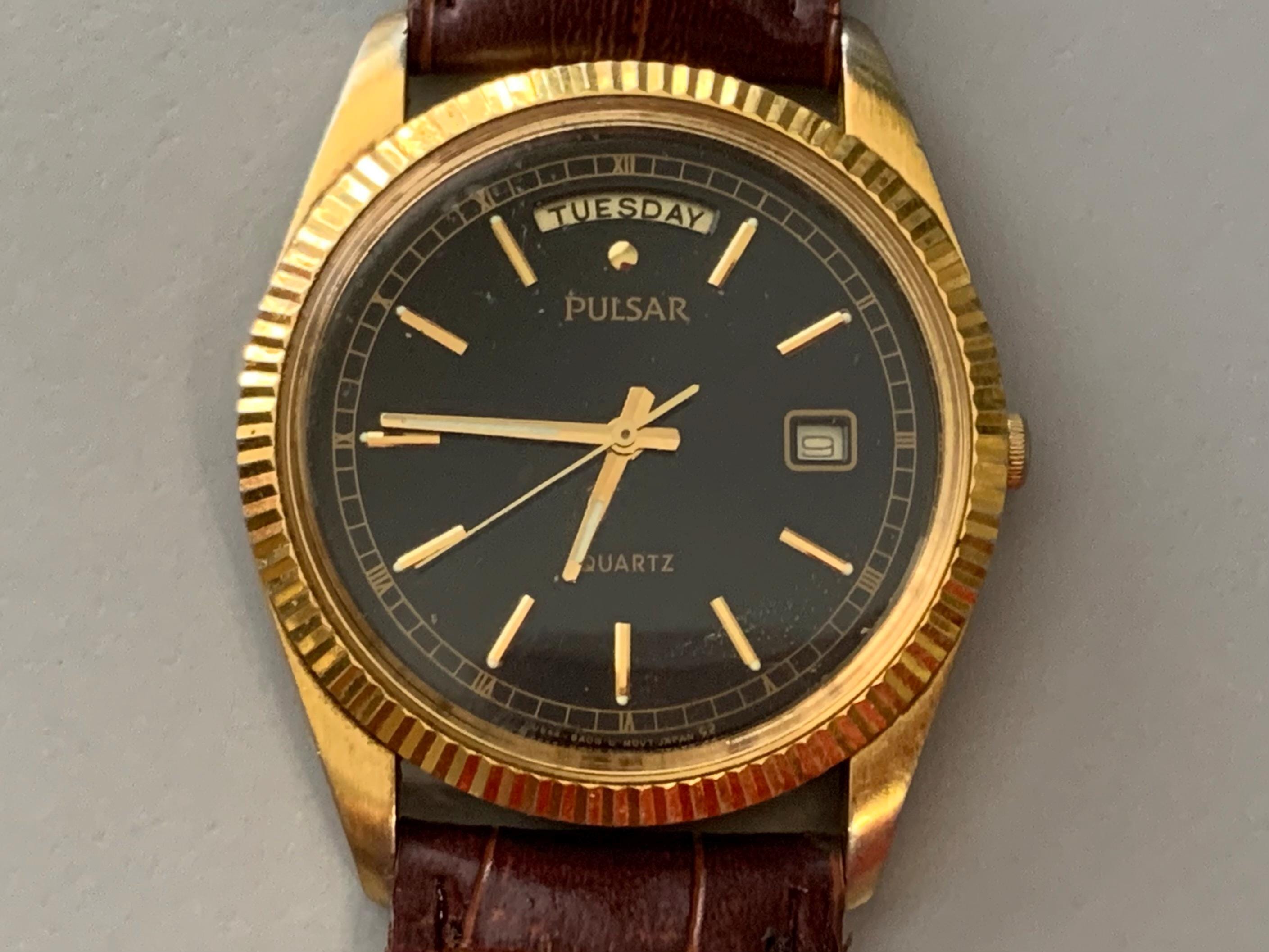 MENS PULSAR WATCH Black Dial Day Date President by Seiko | View