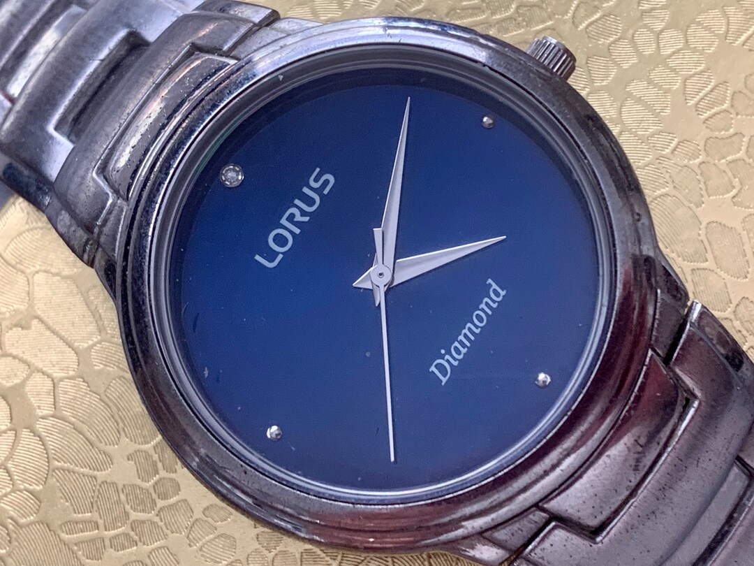 Upscale Genuine Diamond Dial Watch, Deep Ocean Blue Dial, MENS VINTAGE, Quartz Battery Watch