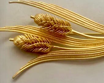 Wheat Sheaves and Leaves Golden Brooch c 1950s Articulated | Click Item Details