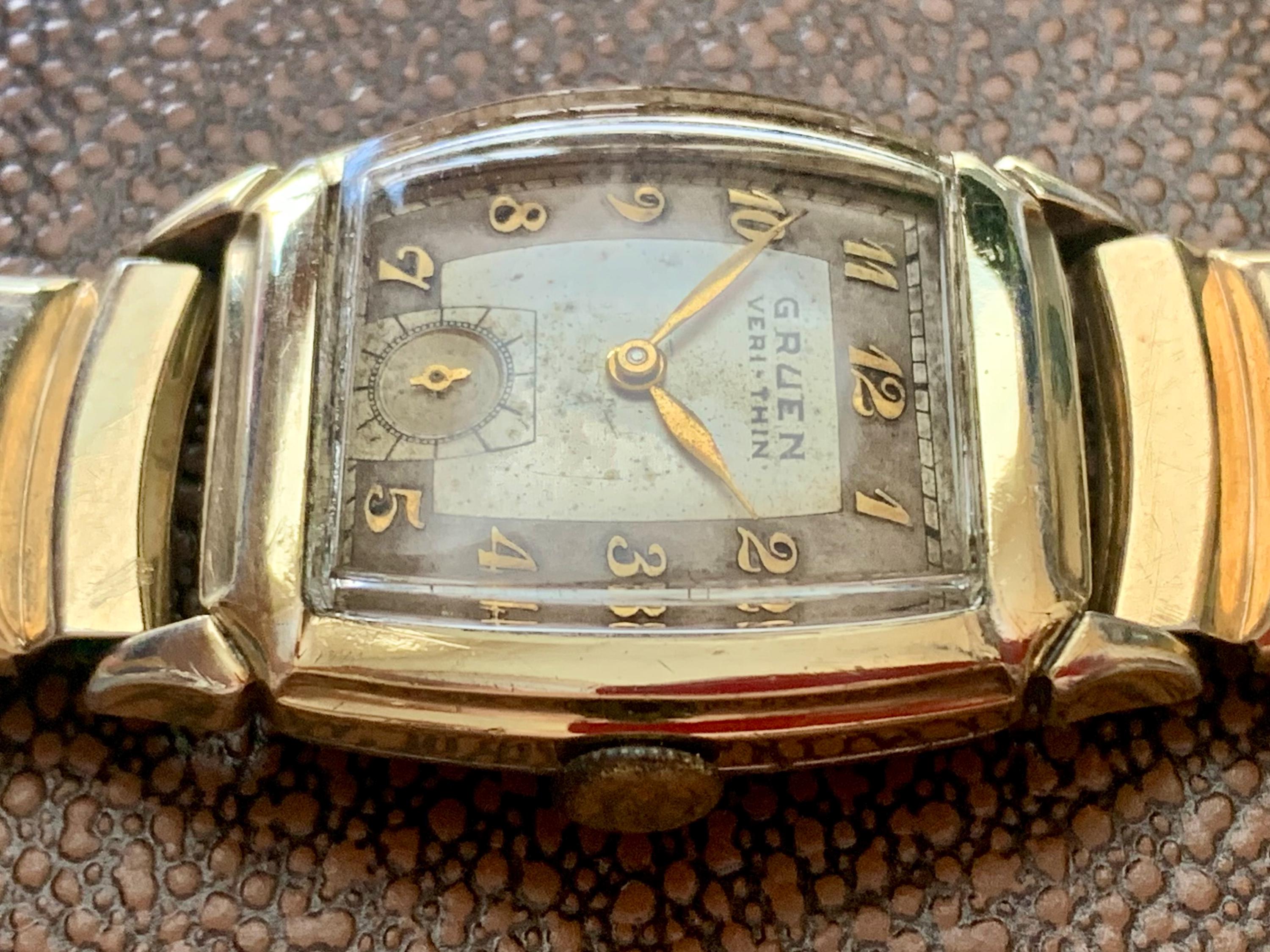 Vintage Gruen 10K Gold Filled Watch 1940s Safety Chain Veri Thin Vintage Gruen Veri-Thin Curvex 1930s/1940s 10k Gold Filled  main image 3