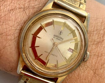 MENS BURGANA SWISS Vintage Watch 21 Jewels, Date Gold Plated | Click & Read Item Details