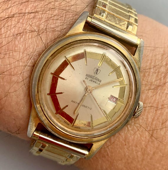 MENS BURGANA SWISS Vintage Watch 21 Jewels, Date Gold Plated