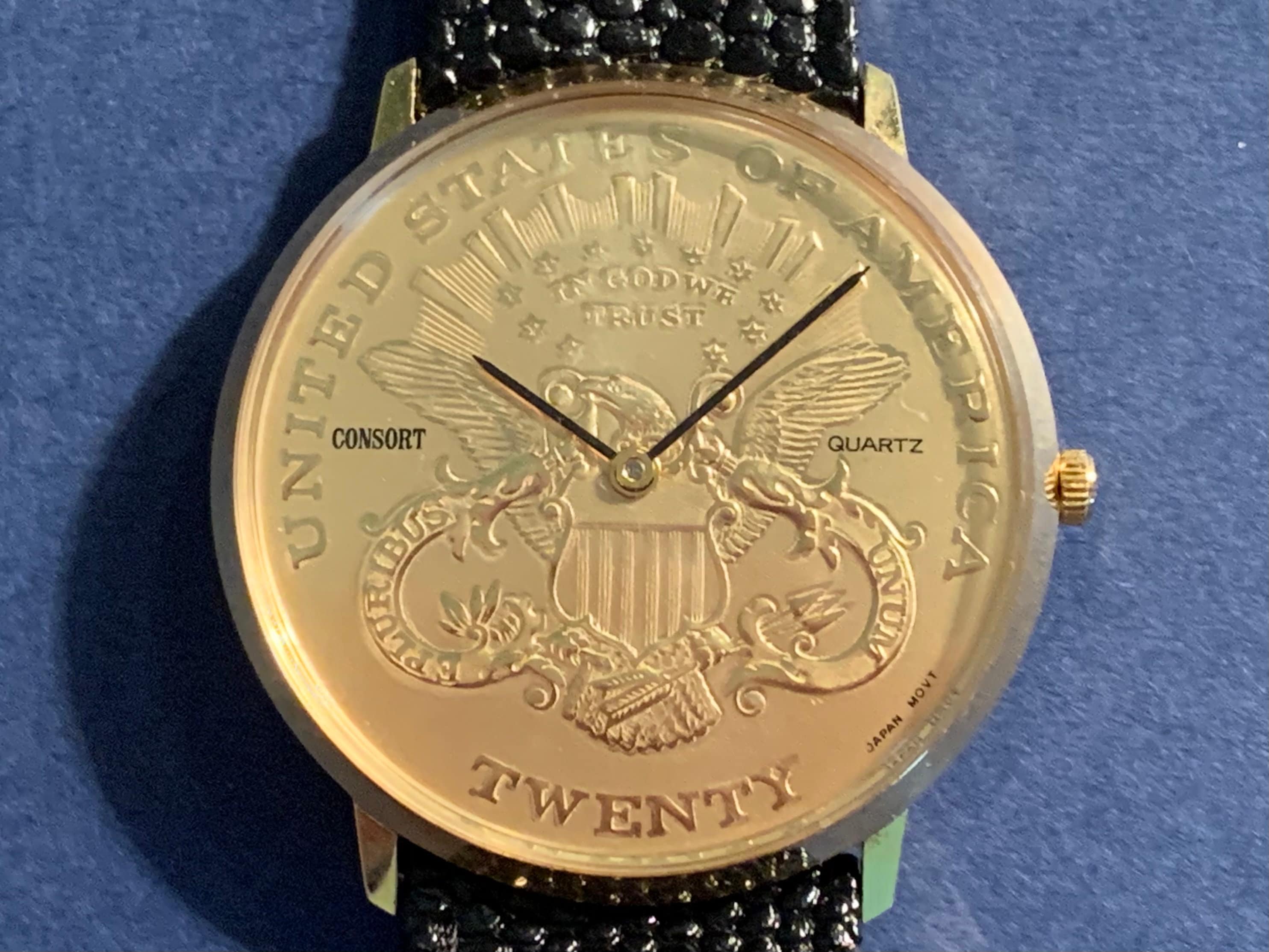 Gold Plated Classic Coin Design Watch, Consort Mens Vintage Watch