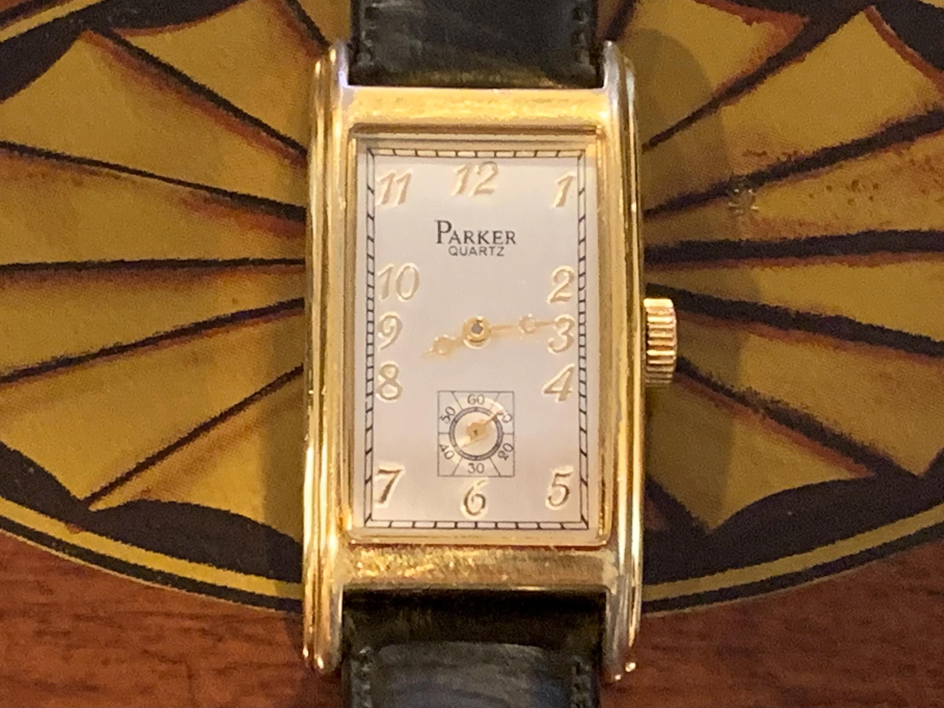 Vintage Parker Curvex Gold Tank Watch‎ Tan Leather Vintage Parker Curved Tank Watch Unisex Gold Tone Small  main image 3