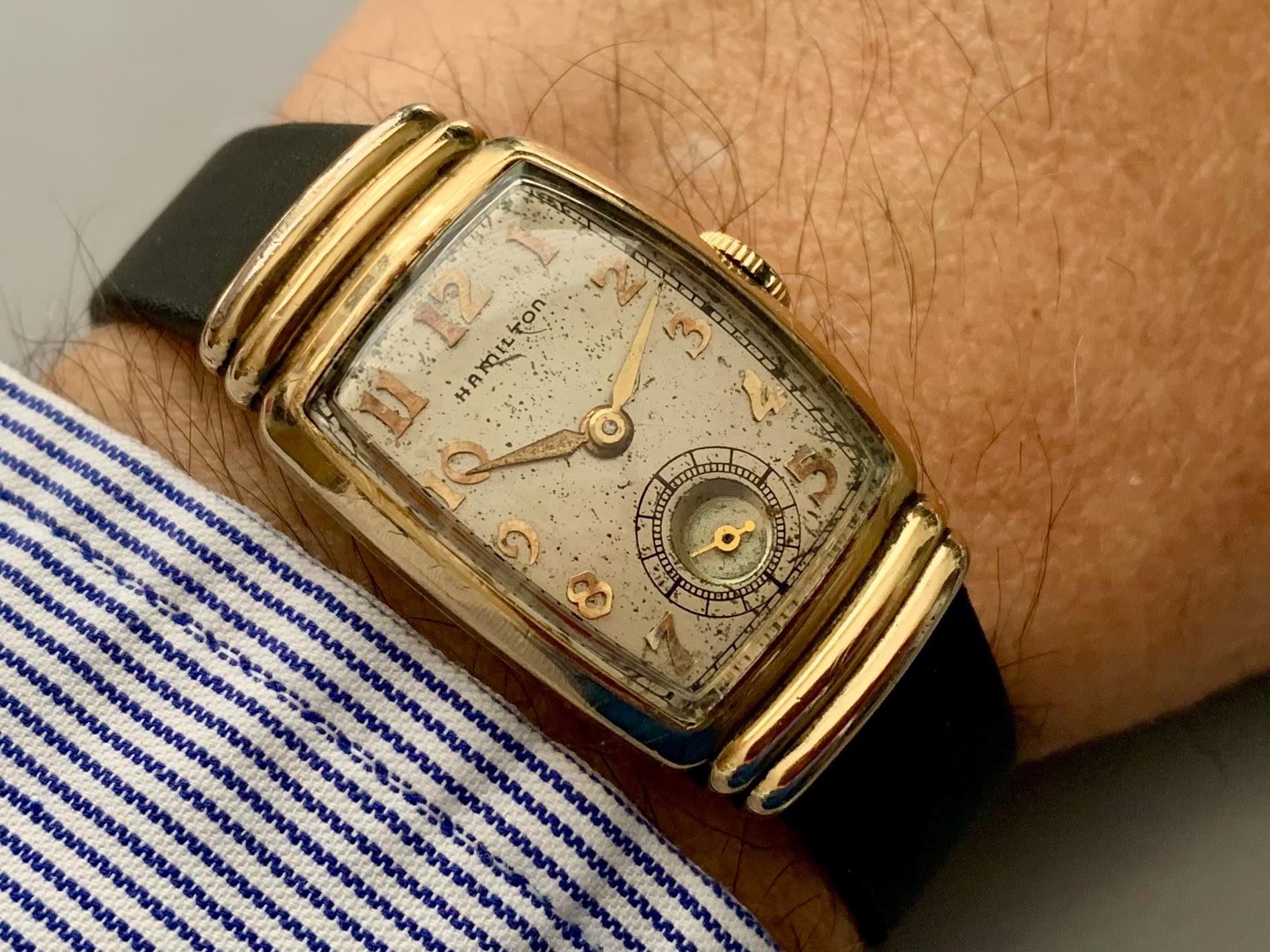 実働品 HAMILTON FAHYS Engraved Squared model YELLOW GOLD
