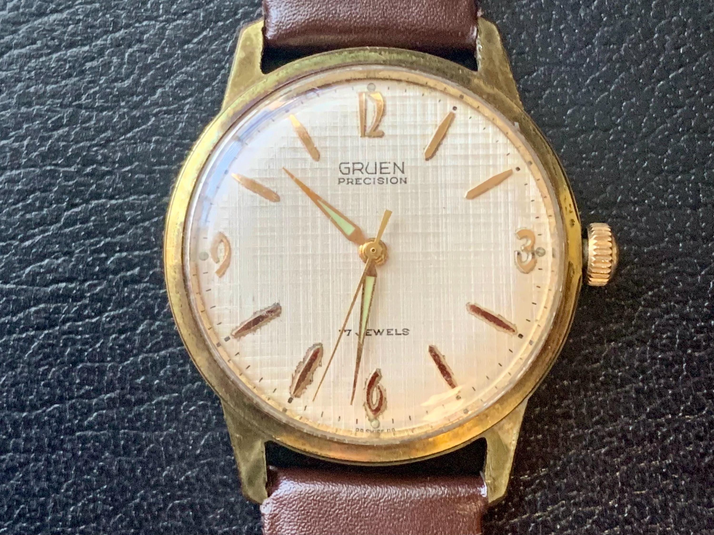 Gruen Precision Mens Watch: Swiss Gold Filled Automatic, 007 Linen
