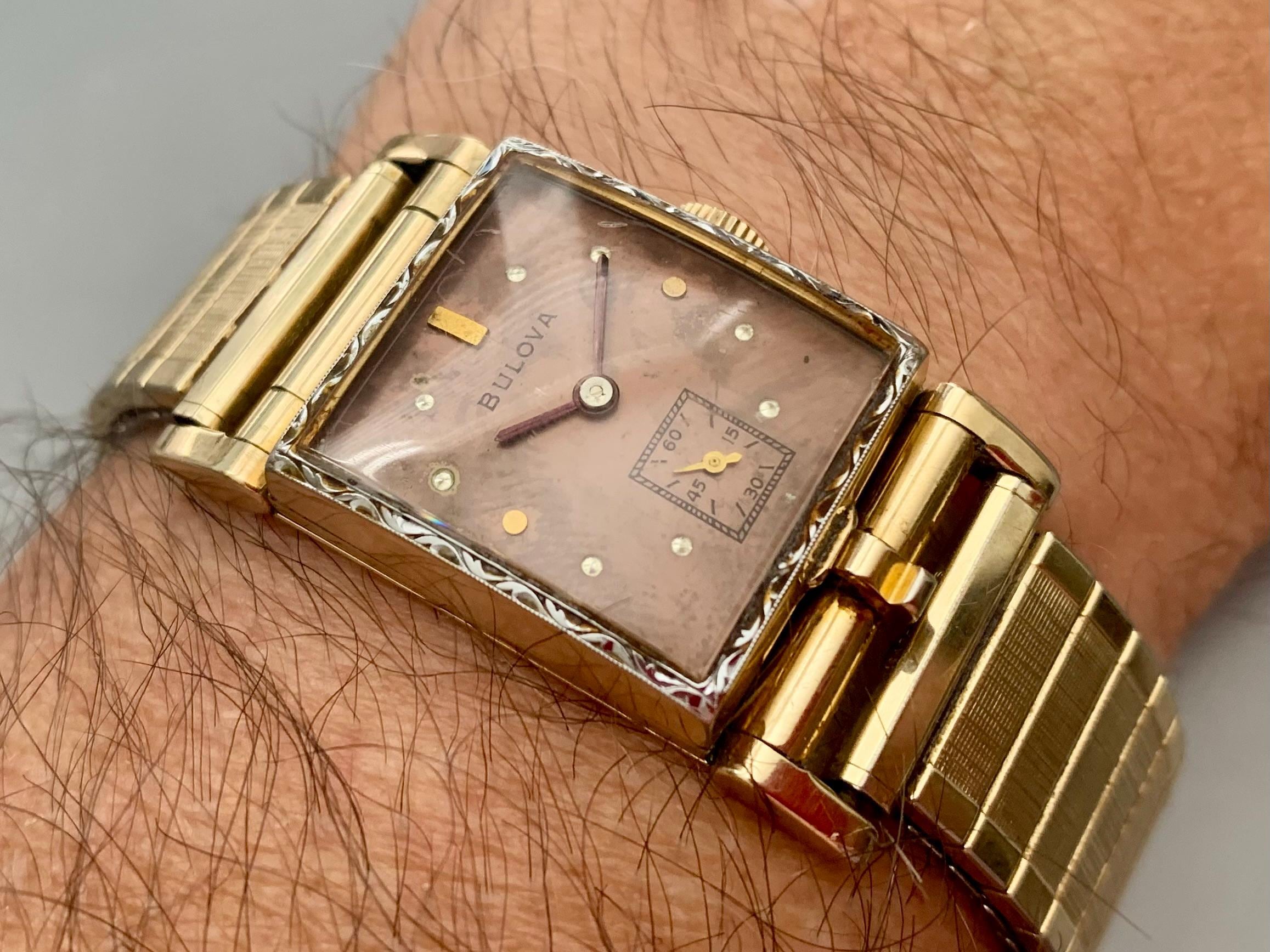 Vintage Bulova Photo Flip Watch: Art Deco 10K Rolled Gold, Salmon