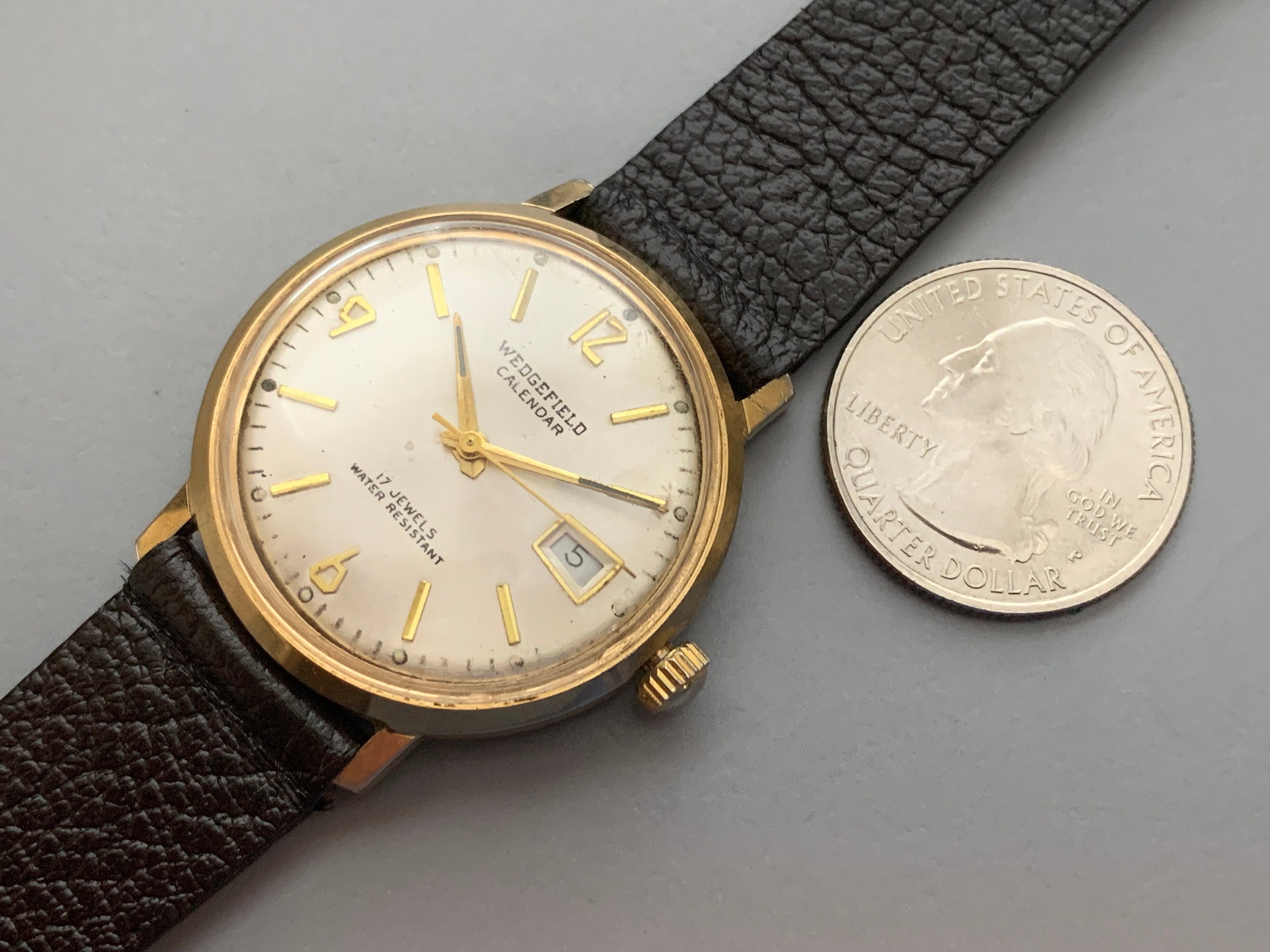 MENS WEDGEFIELD SWISS Calendar Watch Gold Plate 17 Jewels  display picture 3