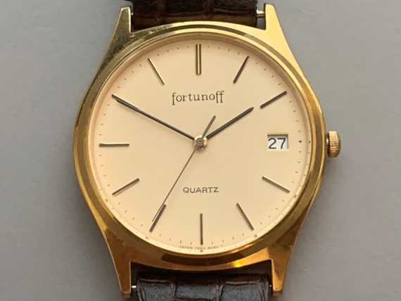 FORTUNOFF MENS Date Window Round Watch Sweep Second Hand Gold Plate Bezel Quartz Mvt Ships Free Click Item Details to Read More Etsy Australia
