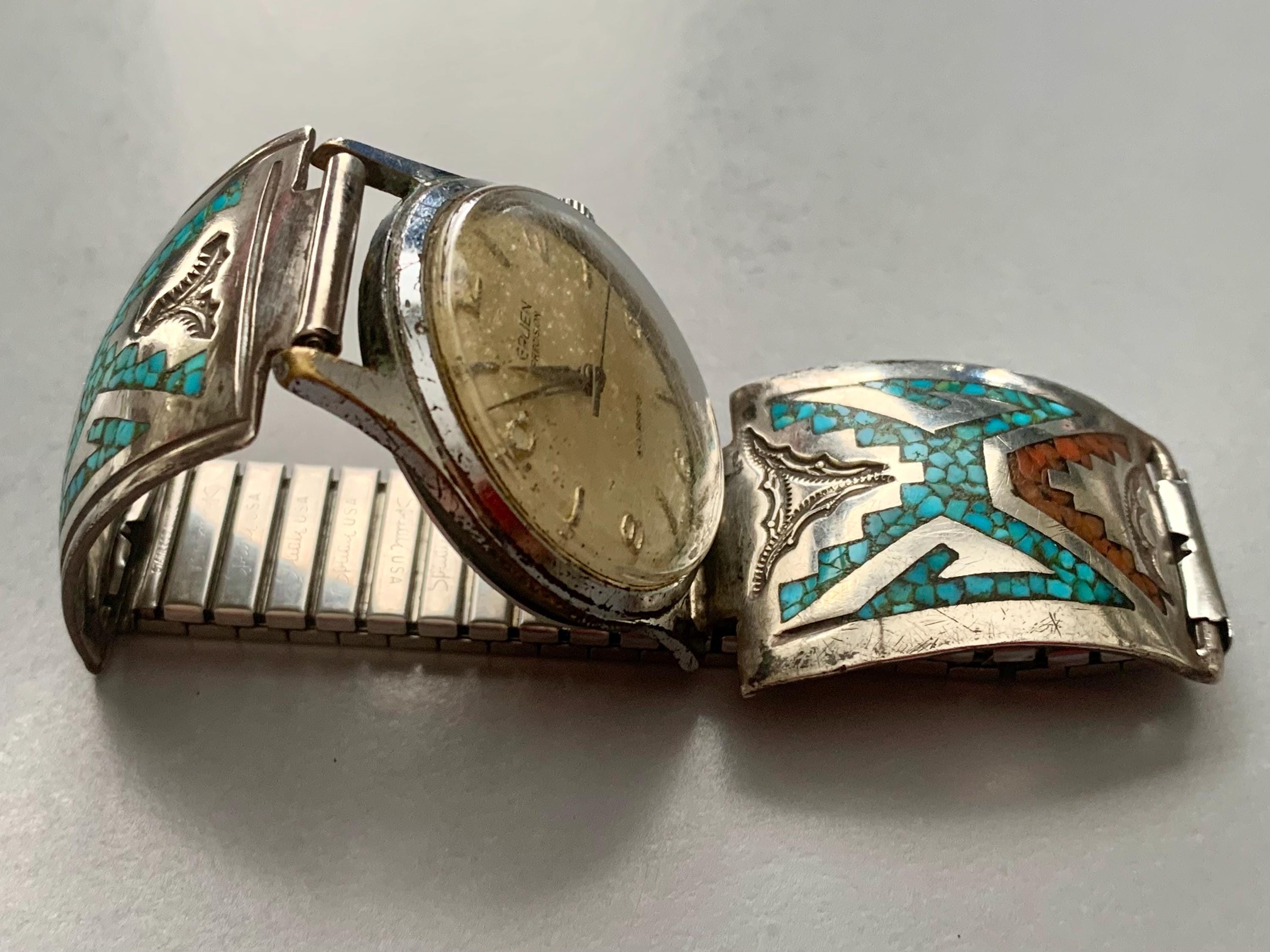 Navajo William Singer Sterling Watch Tips MENS GRUEN PRECISION