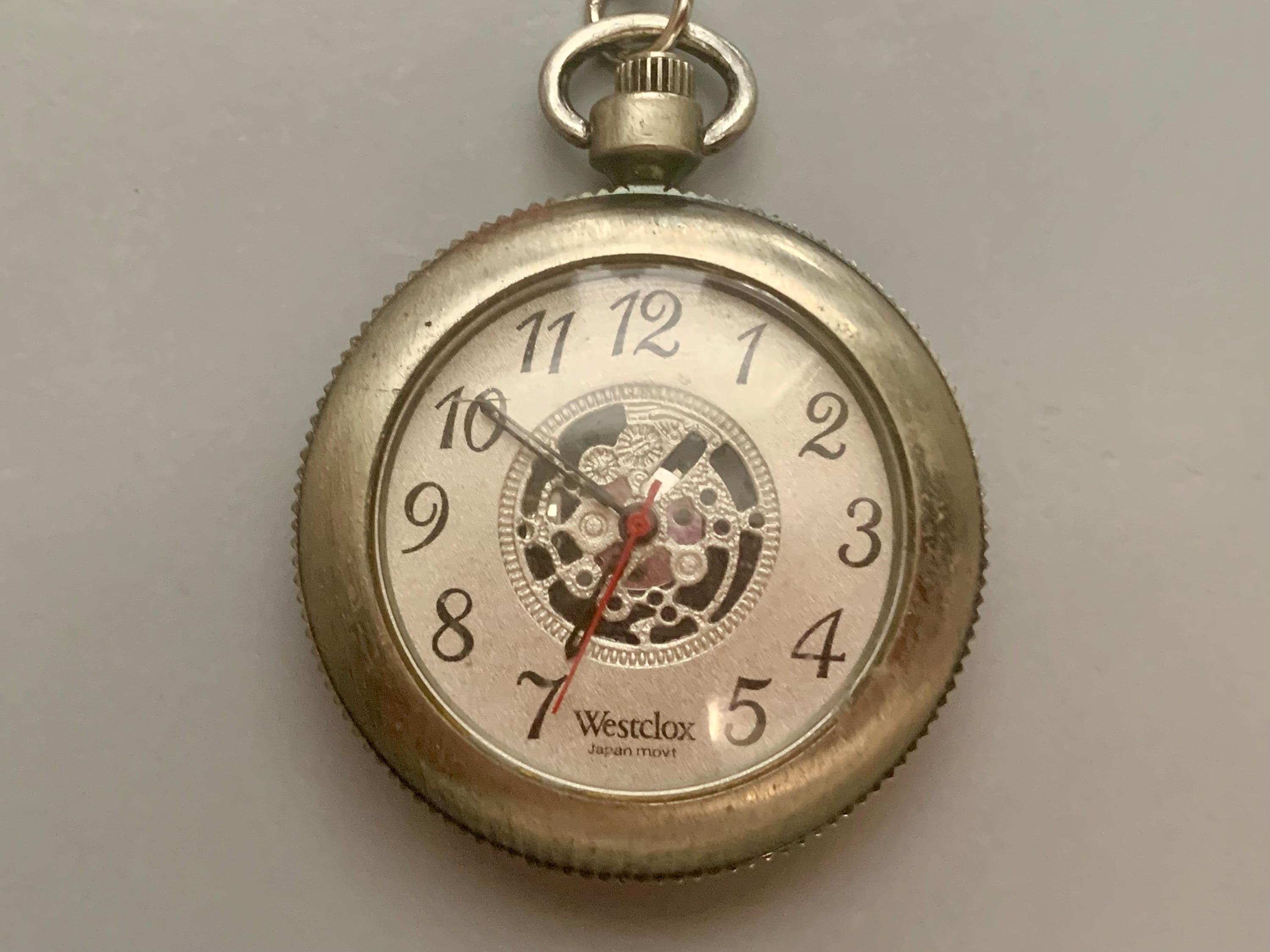 WESTCLOX POCKET WATCH Vintag: Pierced Dial Red Sweep Second Hand