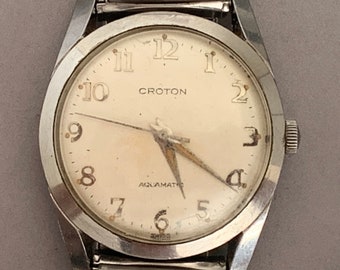 Mens Croton Nevada Grenchen "Aquamatic" Swiss Watch: 17 Jewels Automatic, 1950s, Click Item Details