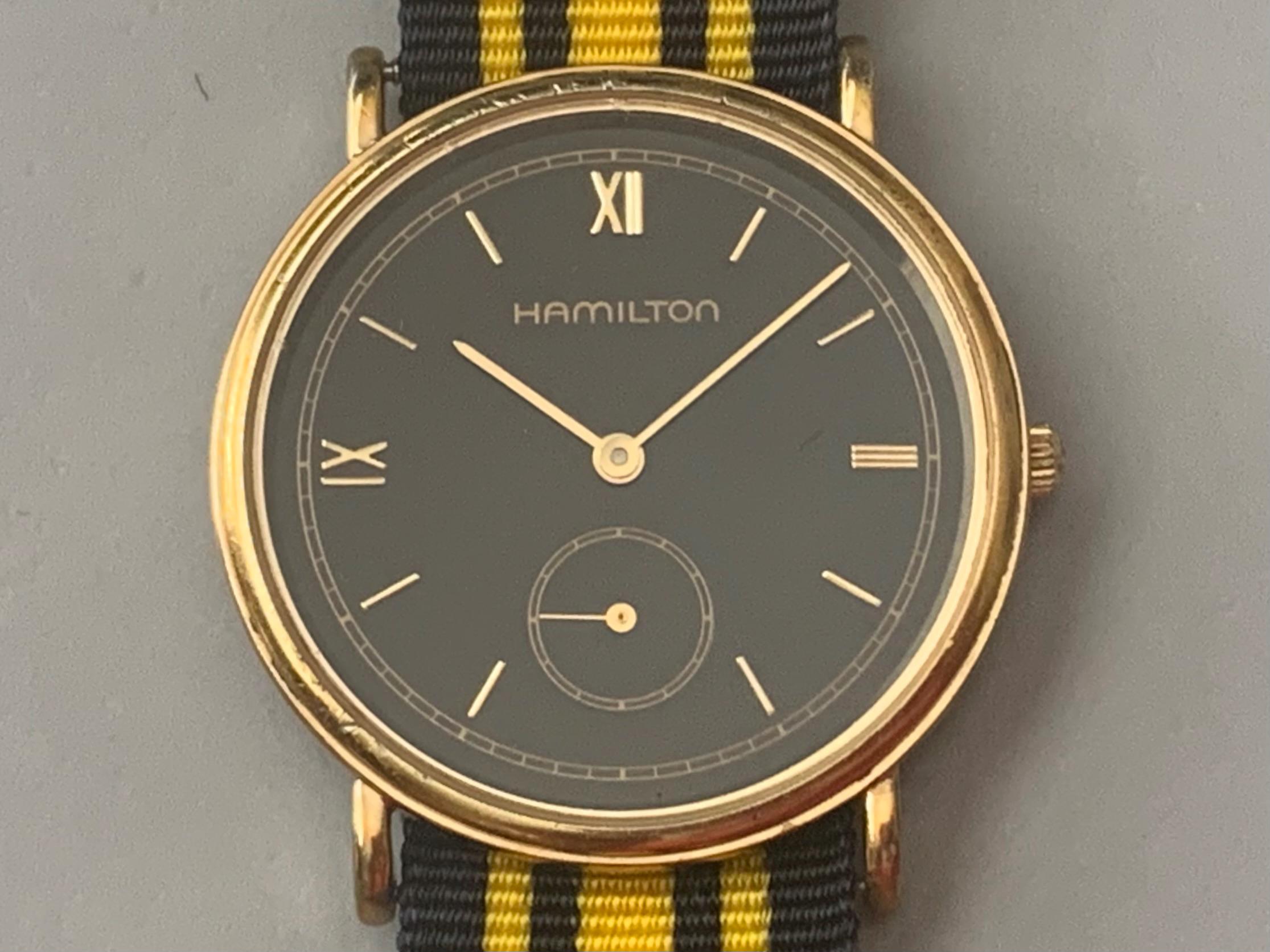 MENS VINTAGE WATCH - Hamilton Black Gilt Dial Registered