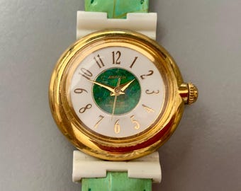 LADIES GREEN AWATCH Armitron Glam Vintage Malachite Look Dial, Click & Read Item Details