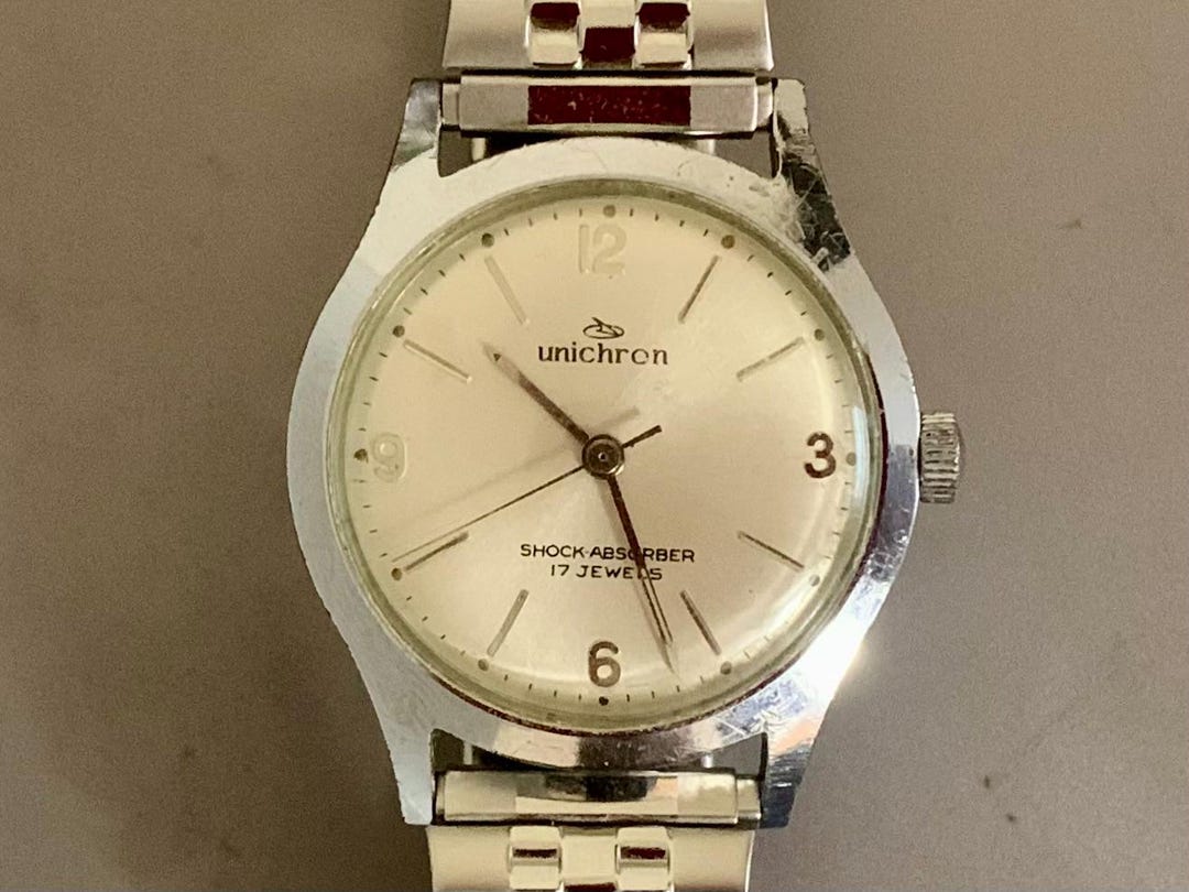 MENS Mid-century Unichron Watch Vintage Bauhaus 1950s Steel 17