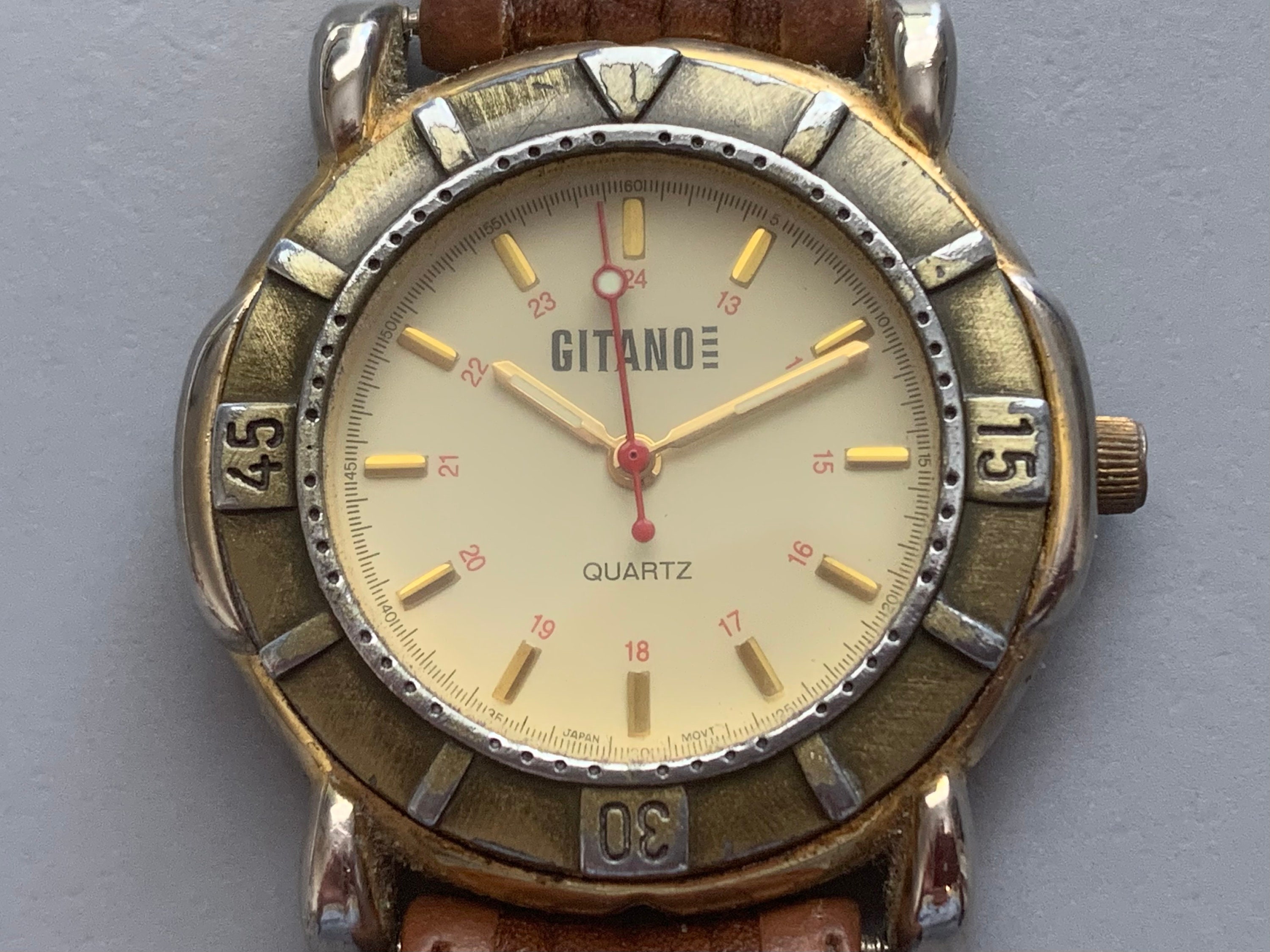 PORTHOLE Gitano Mens Vintage Watch 24 hour Dial Diver Style