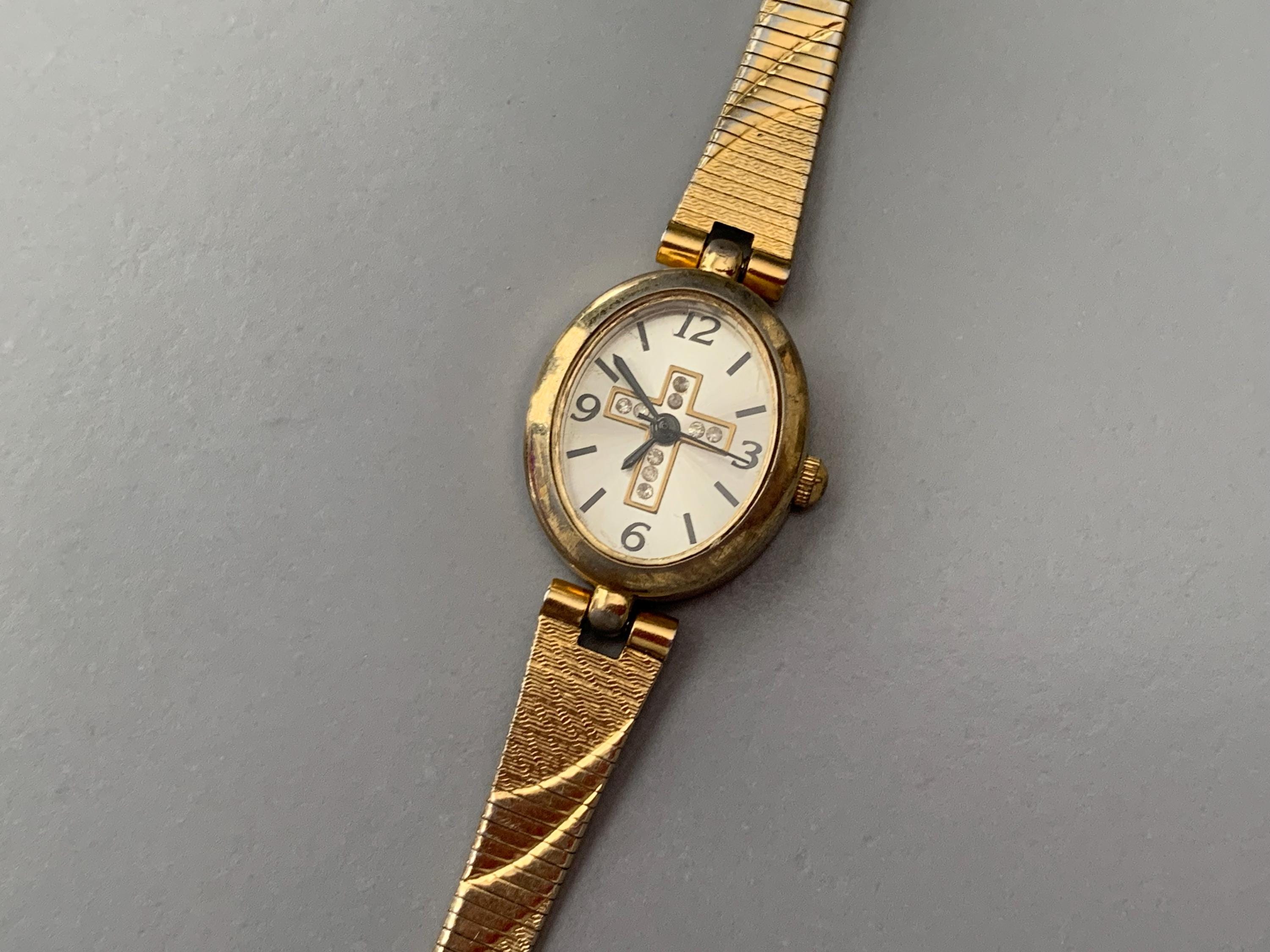 WOMENS RHINESTONE Cross Watch Golden Bracelet, by Avon | View Full