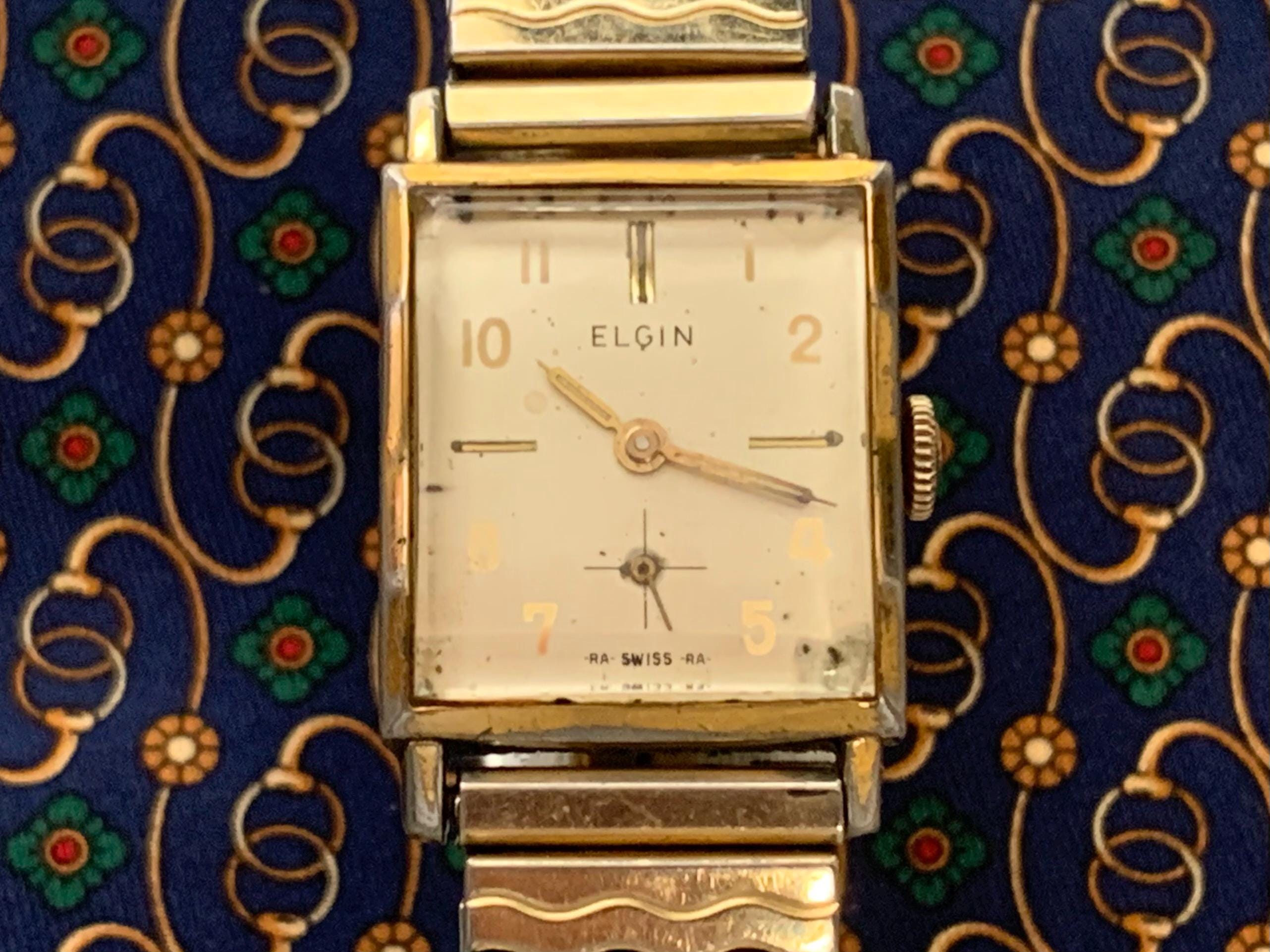 Mens Vintage Elgin Watch: Gold Plate Art Deco Swiss 17 Jewels
