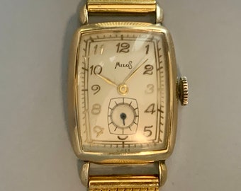 Marvelous Milos Watch, Swiss Watch, MENS WATCH, VINTAGE Watch, Sub Second Hand, Rectangular Watch, 10k Gold Filled, Click Item Details