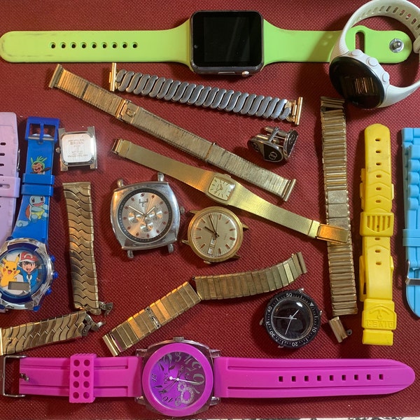 Nice Lot of Watches, Watch Supplies, Watch Parts, Watch Bands, Watch Cases, All For Parts Projects Supplies and Crafts, See Item Details