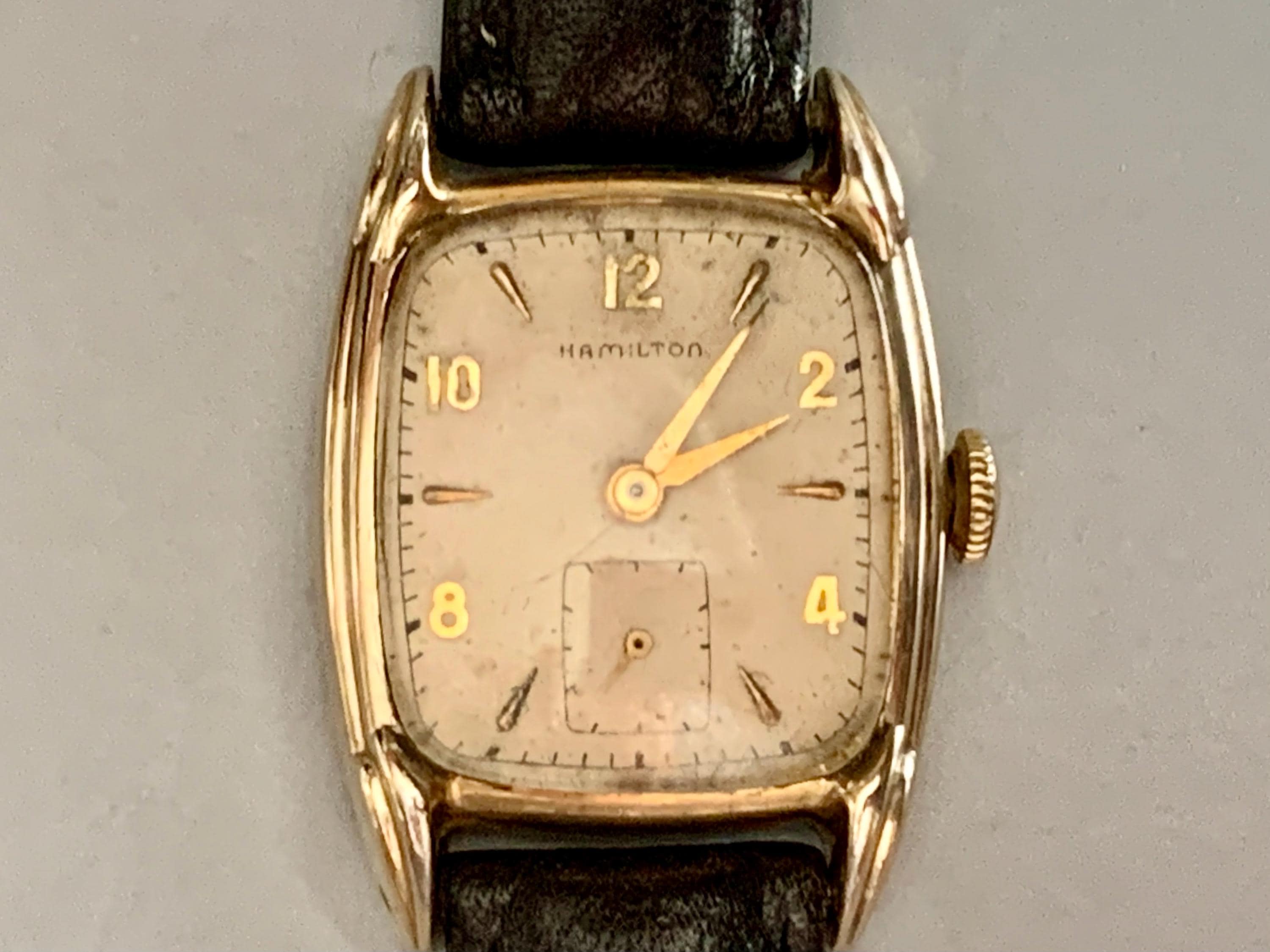 Men's Hamilton 'darrell' 10K Gold-filled Curved Rectangular Windup