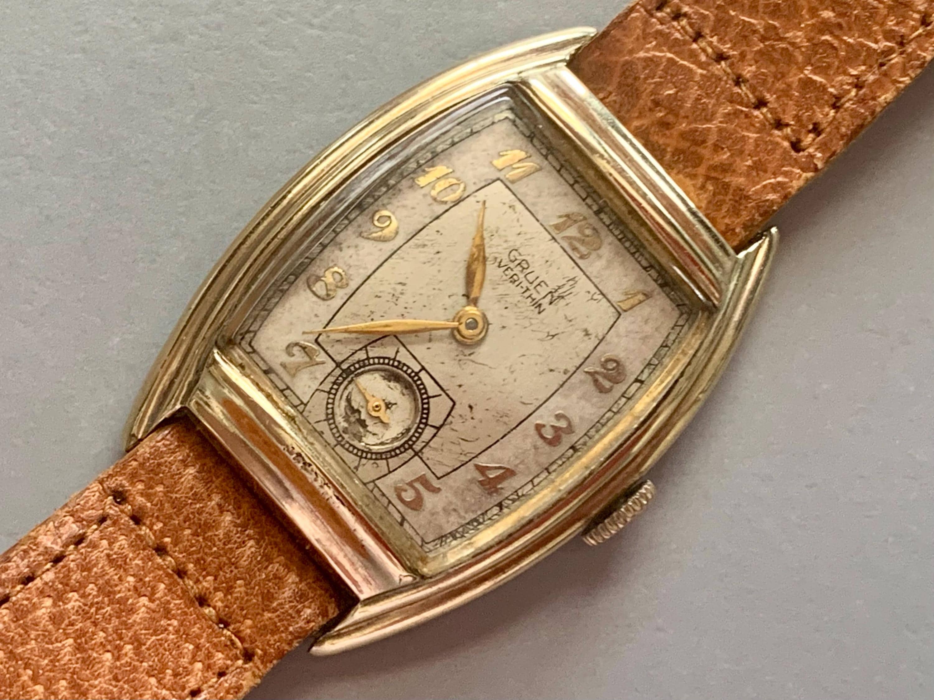 Mens GRUEN VERI-THIN Gold Filled Art Deco Watch | Click 'item