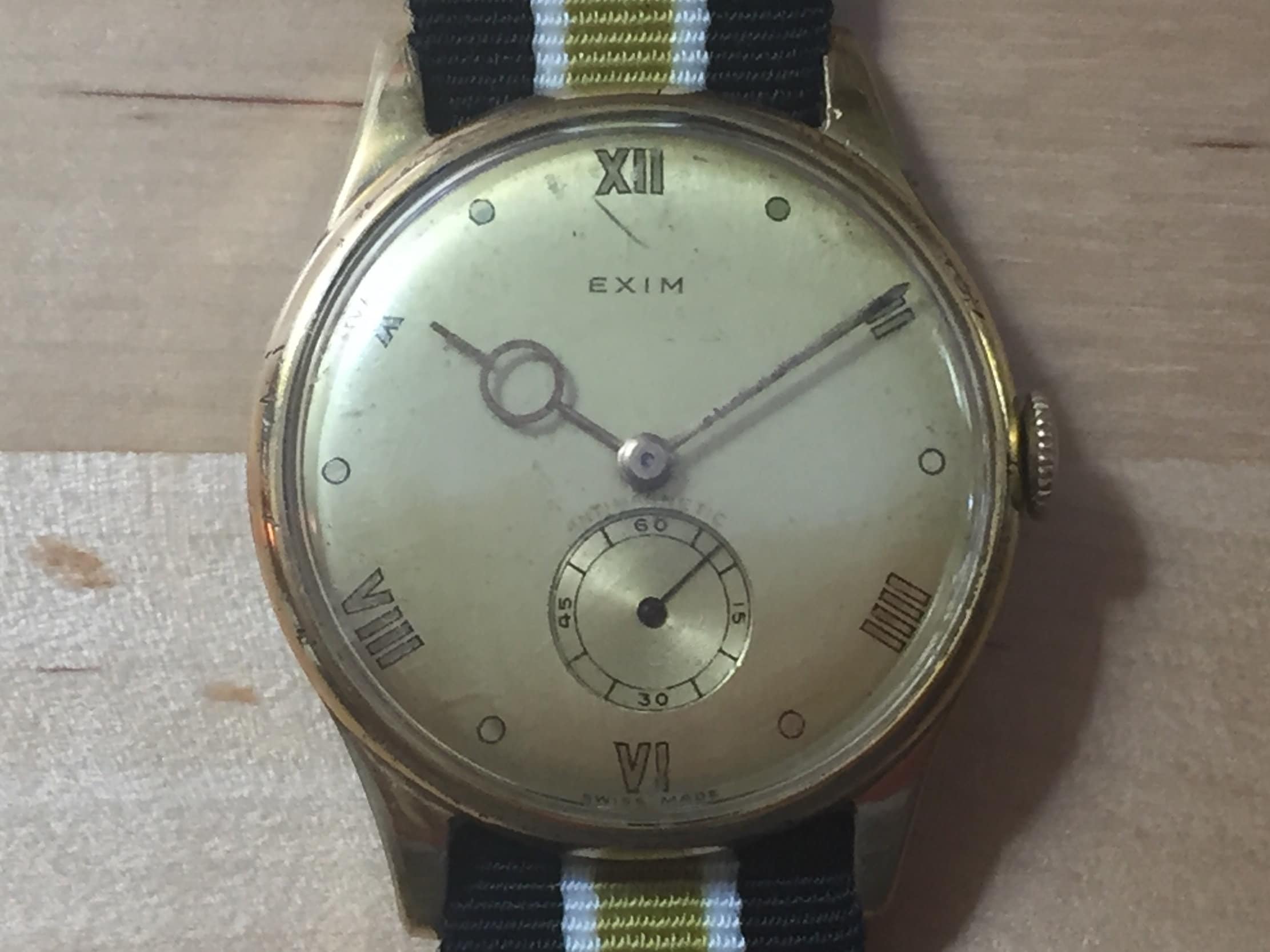 EXIM Art Deco Reloj de cuerda Swiss Made caja de chapa de oro esfera de tono dorado subsegundos raro funciona pero se detiene necesita limpieza y servicio Etsy Mexico