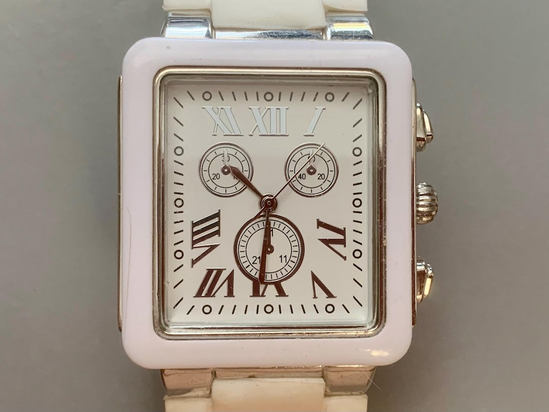 White Rectangle Watch Womens Mens Unisex Rectangular White Vintage Watch, Click & Read Item ...