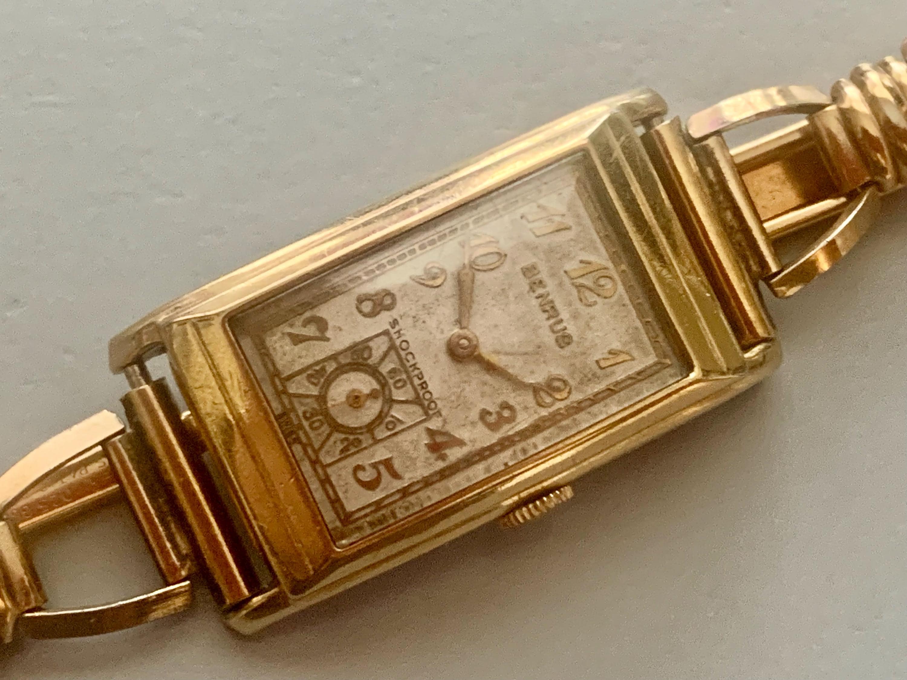 Mens BENRUS CURVEX Type WATCH Swiss Art Deco Gold Filled 17J, View