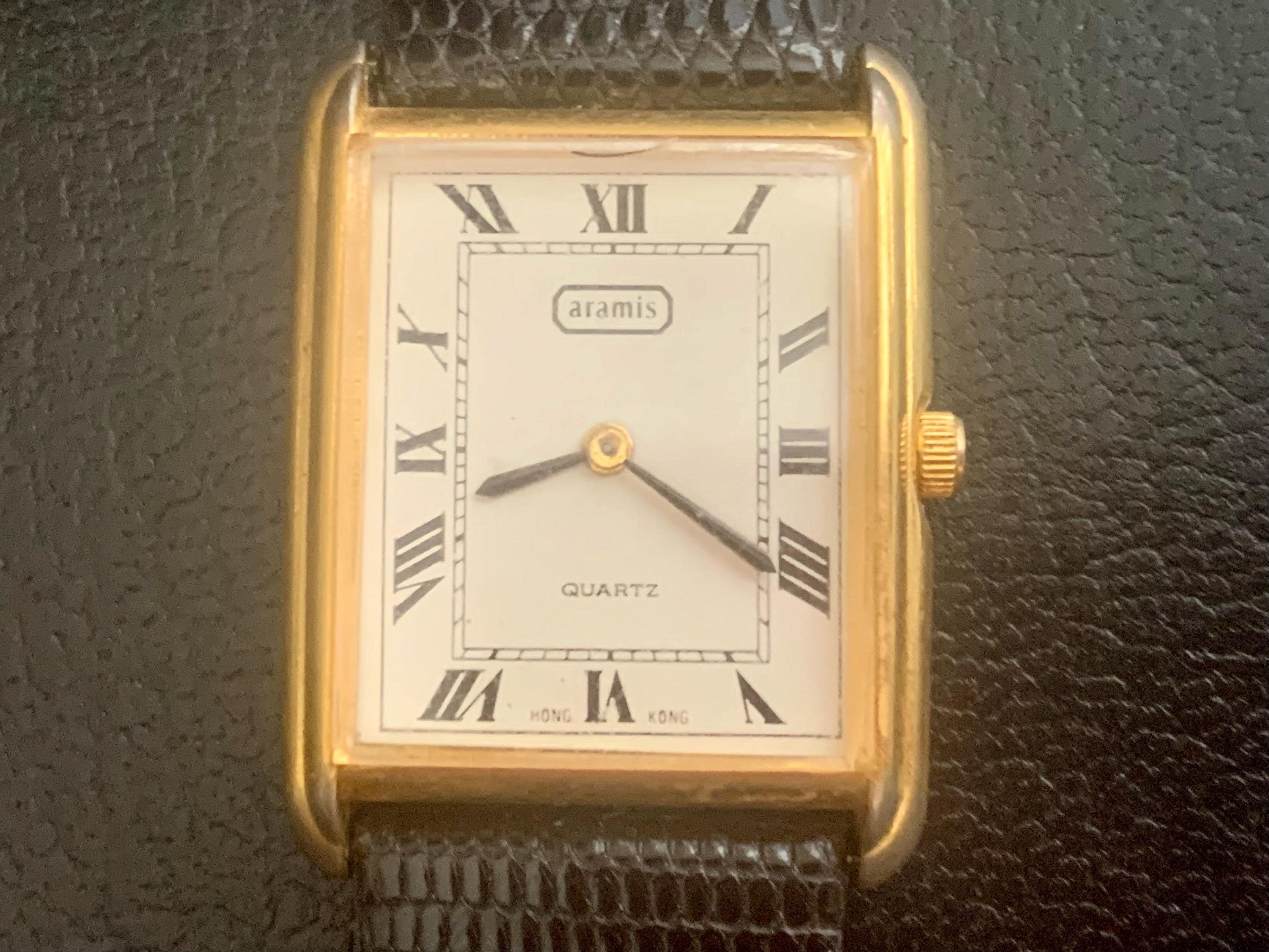 MENS Classic Rectangular ARAMIS WATCH by Helbros Gold Plated Roman