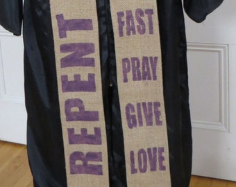REPENT - reclaimed coffee sack clergy stole – for Lent - made to order