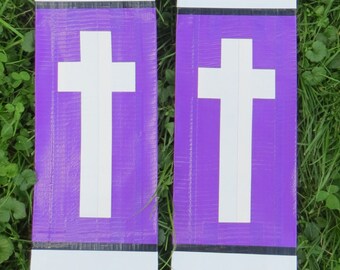 Duct Tape Clergy Stole for Lent or Advent - silver with white cross in purple band