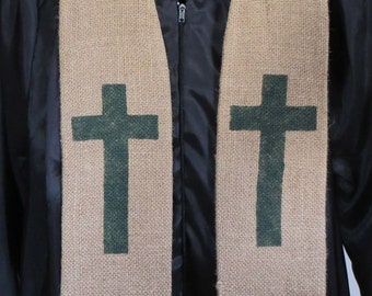 MADE TO ORDER - recycled coffee sack clergy stole with cross and bands-many colors available