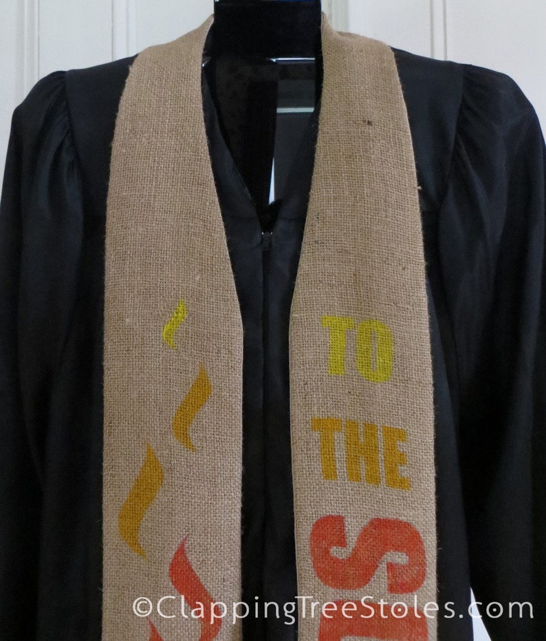 To the ends of the earth reclaimed coffee sack clergy stole for Pentecost and ordination made to order image 4