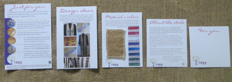 Pode incluir: Quatro cart&otilde;es com informa&ccedil;&otilde;es sobre estolas personalizadas. O primeiro cart&atilde;o diz "Just for you" e descreve o processo de cria&ccedil;&atilde;o de uma estola personalizada. O segundo cart&atilde;o diz "Design ideas" e mostra diferentes op&ccedil;&otilde;es de design para estolas. O terceiro cart&atilde;o diz "Material & colors" e mostra uma amostra do material e das op&ccedil;&otilde;es de cor. O quarto cart&atilde;o diz "About the stole" e fornece informa&ccedil;&otilde;es sobre a estola.