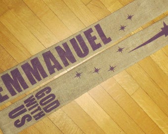 EMMANUEL - recycled coffee sack clergy stole in blue or purple for Advent - made to order