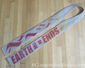 To the ends of the earth - reclaimed coffee sack clergy stole for Pentecost and ordination - made to order