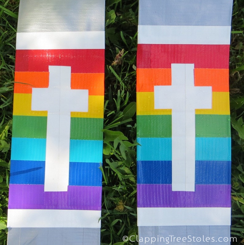 Duct Tape Clergy Stole Silver With White Cross on Rainbow Etsy