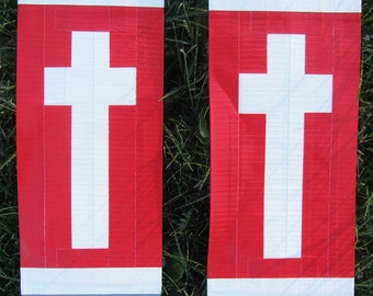 Duct Tape Clergy Stole - silver with white cross in red band