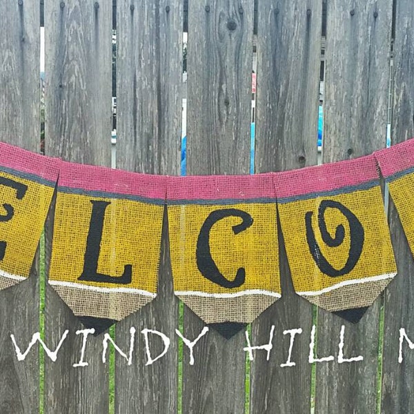 Back to School Pencil Welcome Burlap Banner