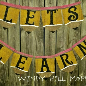 Let&#39;s Learn Burlap Banner School Classroom Decoration Photo Prop