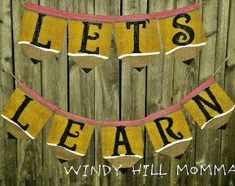 Let's Learn Burlap Banner School Classroom Decoration Photo Prop