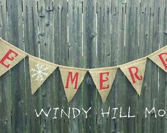 BE MERRY Burlap Banner holiday Christmas decoration