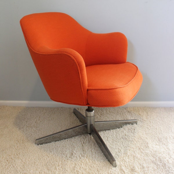 Knoll Styled tulip , swivel Chair, newly upholstered,  orange fabric, reduced price to make room for others.