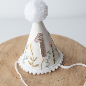 PARTY HAT wild flowers. birthday hat. photo prop. hand embroidered hat.
