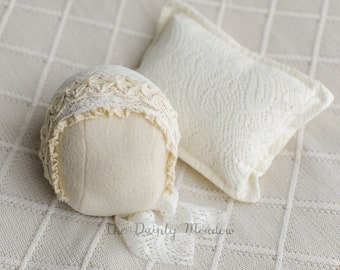 ELLA  white and cream pillow cover and bonnet.Sold separately
